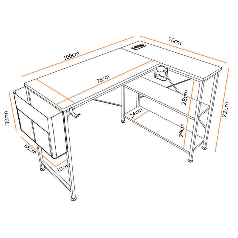 Escritorio En L Study Kabboa Para Computador Con Bolsa Y Multitoma