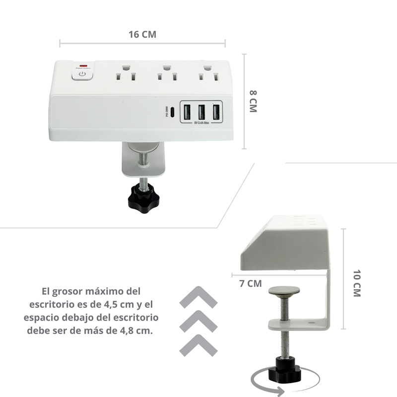 Multitoma Escritorio Atornillable 20w De Carga Rapida