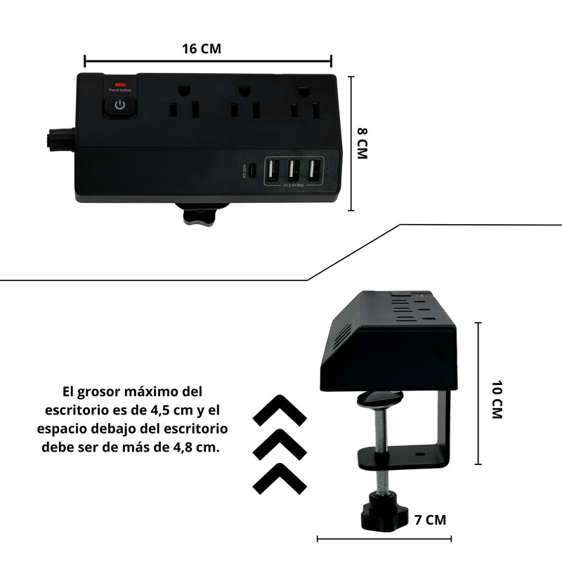 Multitoma Escritorio Atornillable 20w De Carga Rapida