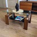 Mesa De Centro Moderna De Dos Niveles Con Tapa De Vidrio Templado