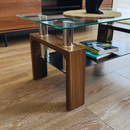 Mesa De Centro Moderna De Dos Niveles Con Tapa De Vidrio Templado