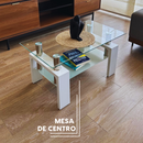 Mesa De Centro Moderna De Dos Niveles Con Tapa De Vidrio Templado