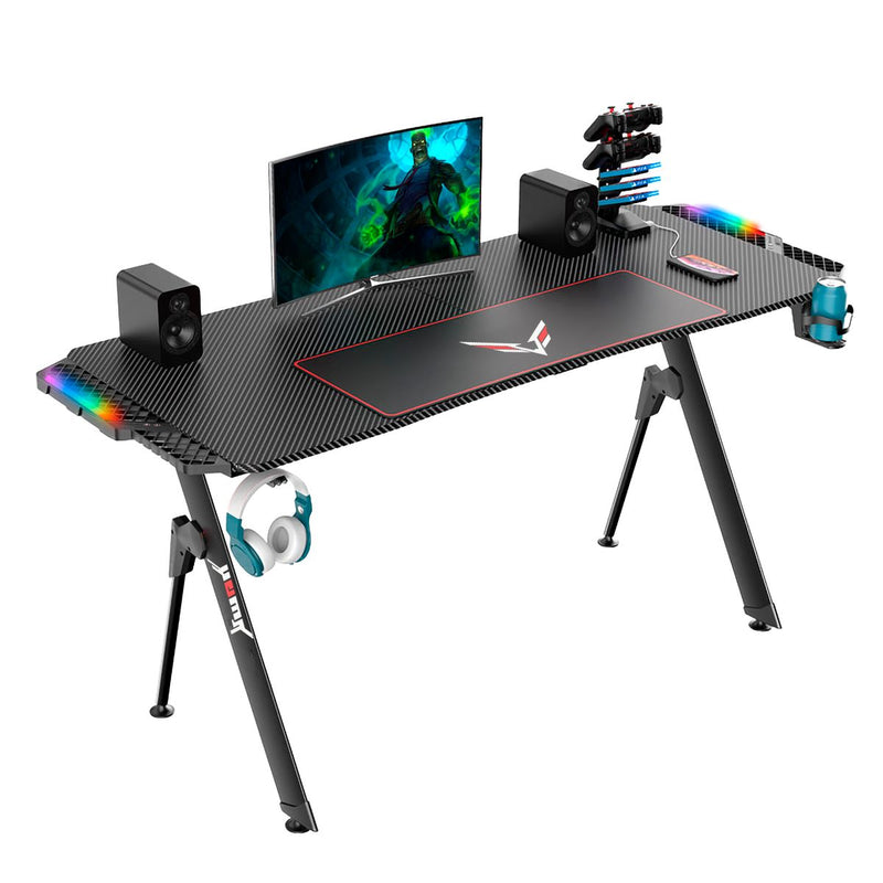 Escritorio Gamer con Luces LED de 156 60 75cm en Metal y Madera Negro
