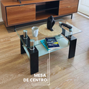 Mesa De Centro Moderna De Dos Niveles Con Tapa De Vidrio Templado