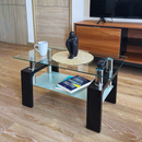 Mesa De Centro Moderna De Dos Niveles Con Tapa De Vidrio Templado