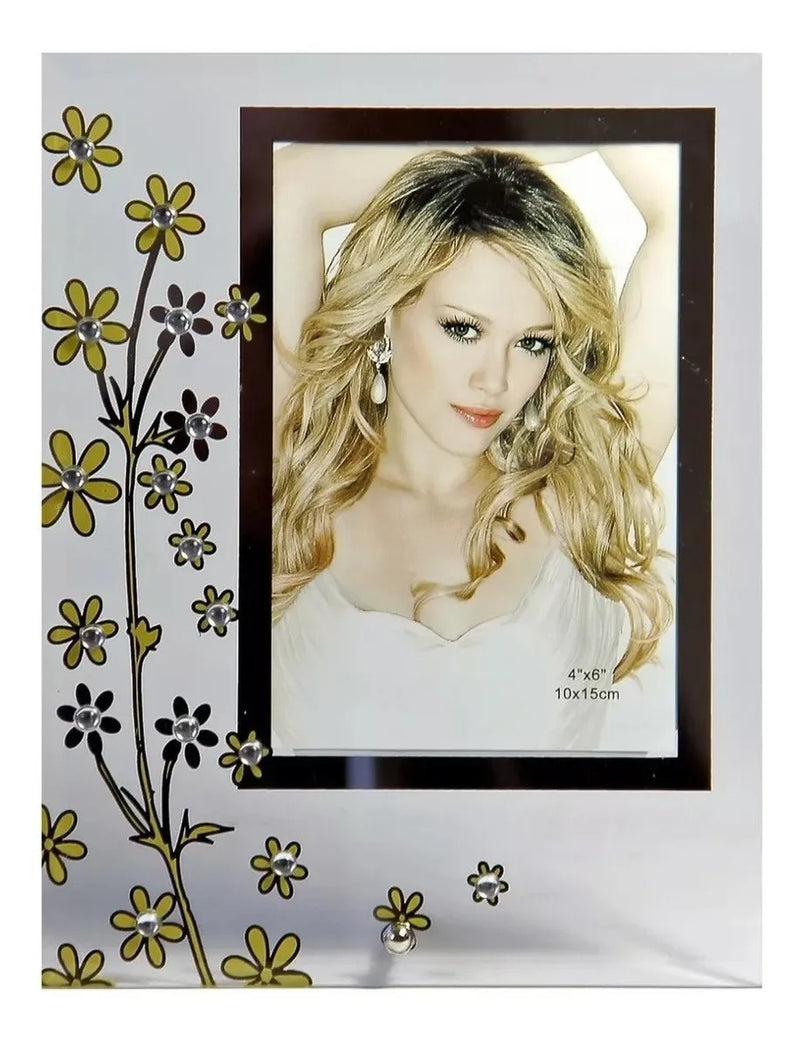 Porta-retrato De Mesa En Vidrio Diseño Flores Foto 10x15 Cm (Envió Gratis)