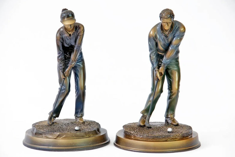 Pareja Golfistas Color Bronce Figura Decorativa Envió Gratis