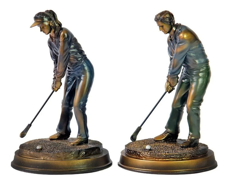 Pareja Golfistas Color Bronce Figura Decorativa Envió Gratis